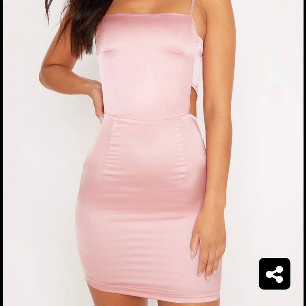 Pink Satin Cut Out Bodycon Dress